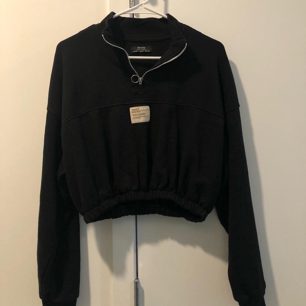 Black cropped quarter zip with cinched waist